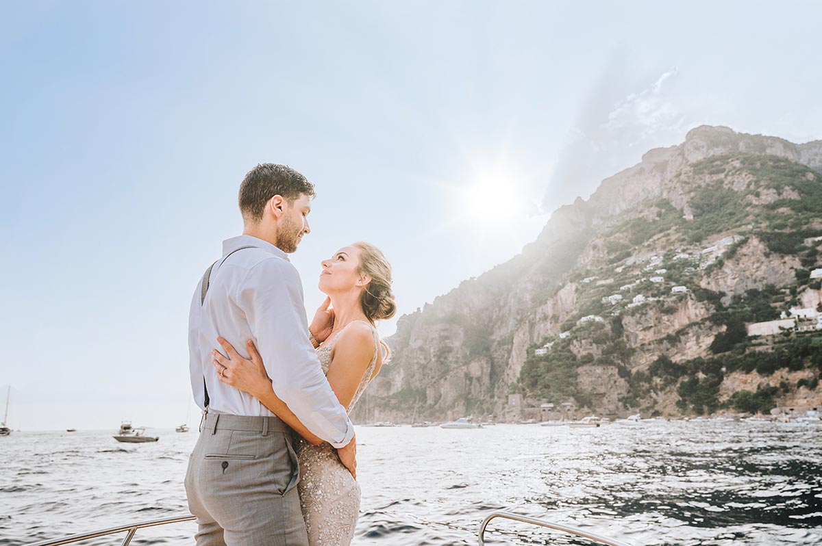 Positano elope on boat | Emiliano Russo | getting married abroad - emiliano russo