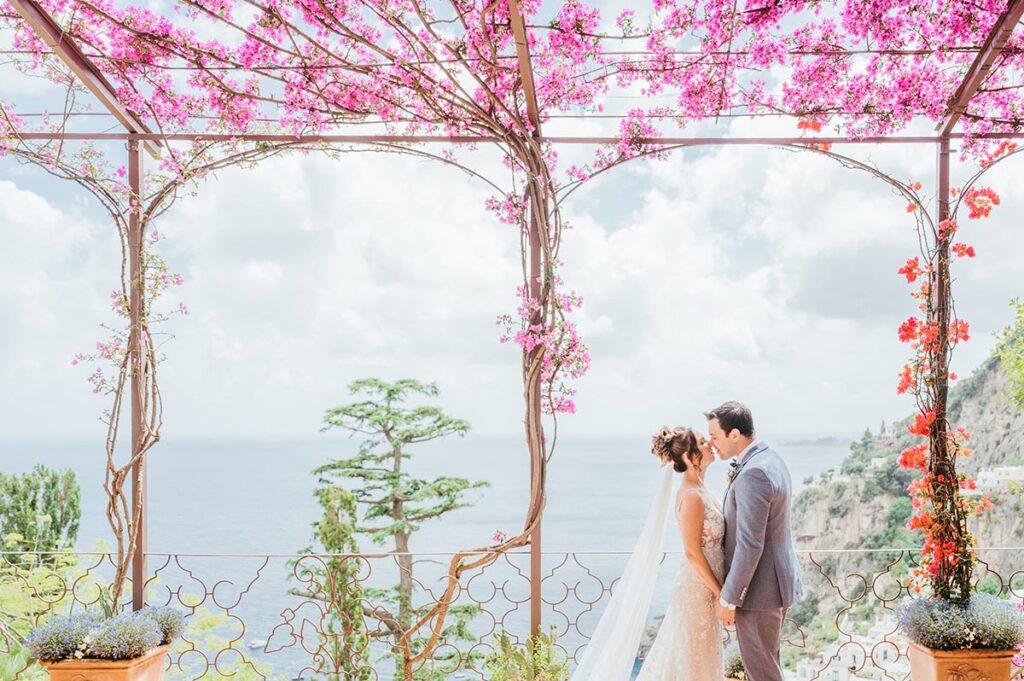 intimate catholic wedding in positano first look